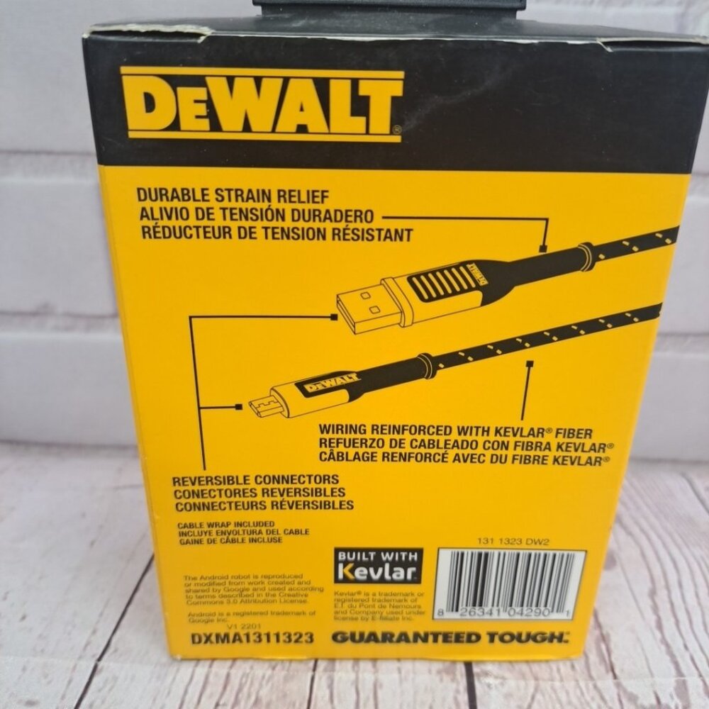 DeWALT 10' Kevlar Reinforced Braided Charger Cable for Android Micro-USB NIB - Picture 3 of 4